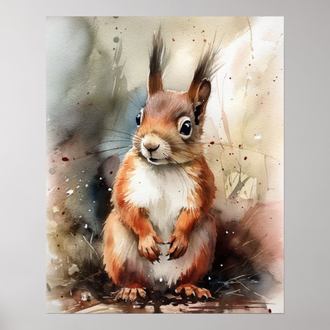 Poster av ekorreträ Trä Animal Art Print (Framsidan)