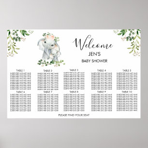 Poster av elefant, babybabyskor, sittdiagram