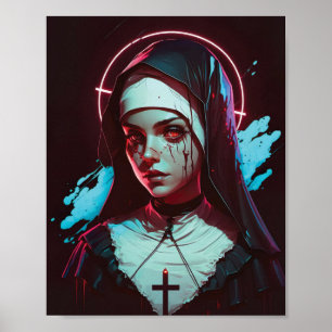 Poster av en Creepy Nun Cyberpunk