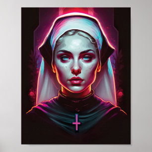 Poster av ett Creepy Nun - Cyberpunk