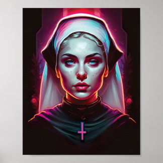 Poster av ett Creepy Nun - Cyberpunk