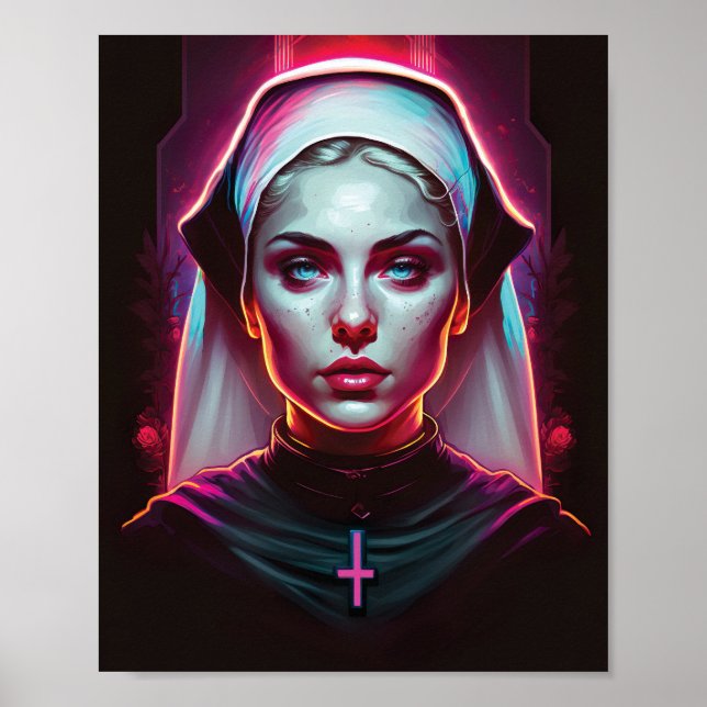 Poster av ett Creepy Nun - Cyberpunk (Framsidan)