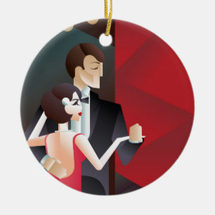 Poster av ett par Art Deco-geometriska stil Julgransprydnad Keramik