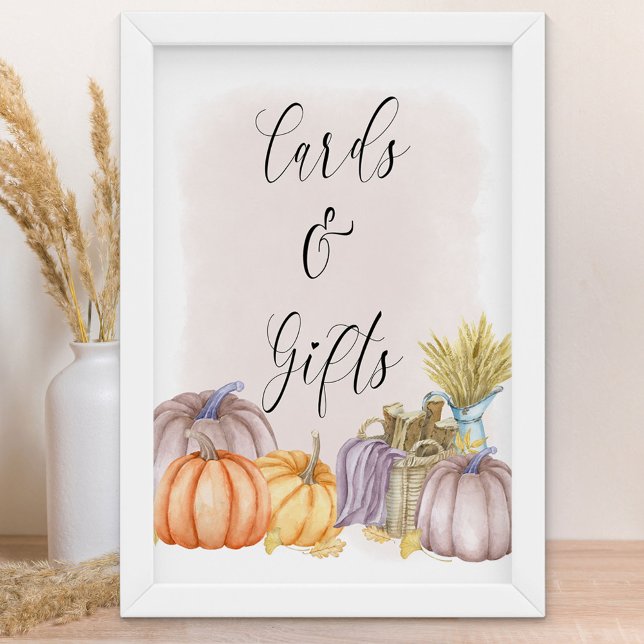 Poster av  fallkort och gåvor från land (Girl Baby Shower Sign for fall - Cards & Gifts - order printed or as a printable download)