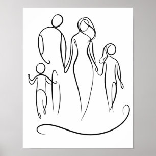 Poster av Family Line Art   Minimalistisk Figur Te