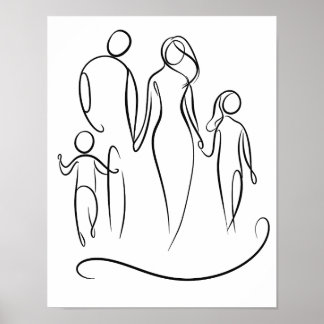 Poster av Family Line Art | Minimalistisk Figur Te