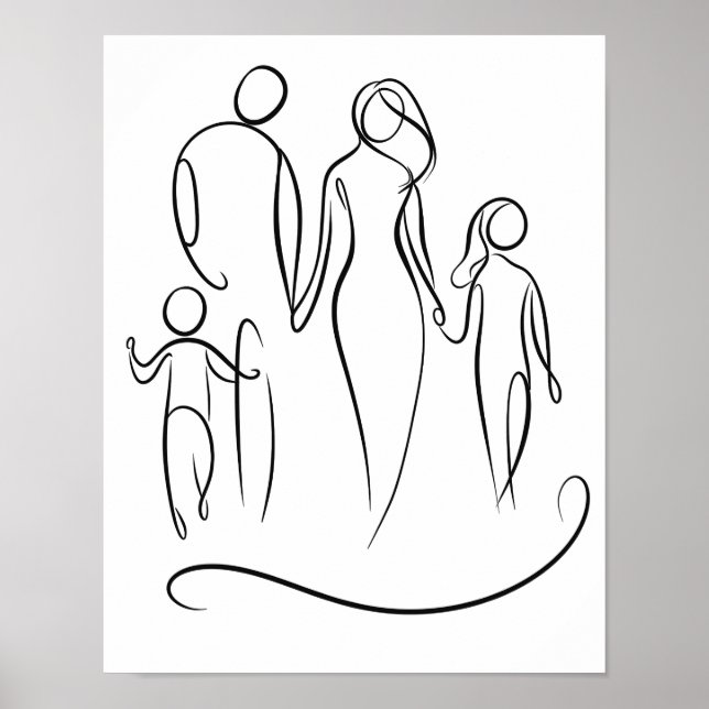 Poster av Family Line Art | Minimalistisk Figur Te (Framsidan)