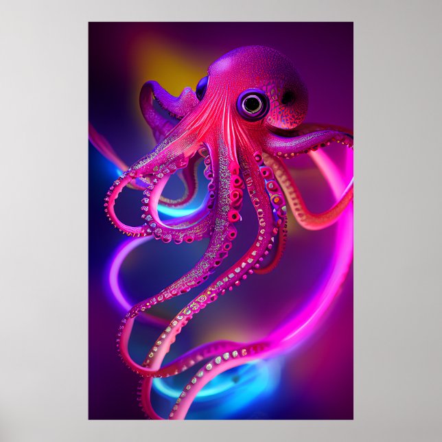 Poster av färgade Octopus - Sea Monster Digital Ar (Framsidan)
