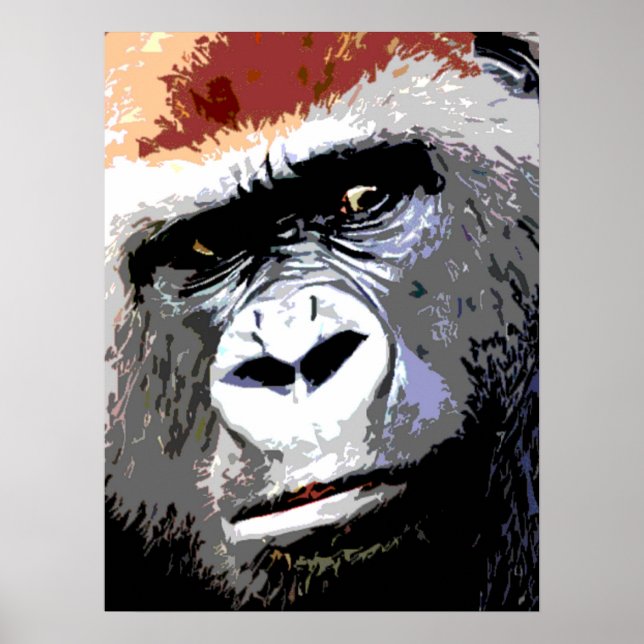 Poster av färgfläckig poppart Gorilla Porträtt (Framsidan)