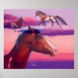 Poster av färghorse Solnedgång