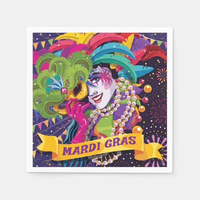 Poster av färgstarka Mardi Gras Mask Pappersservett (Framsidan)