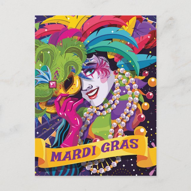 Poster av färgstarka Mardi Gras Mask Vykort (Framsida)