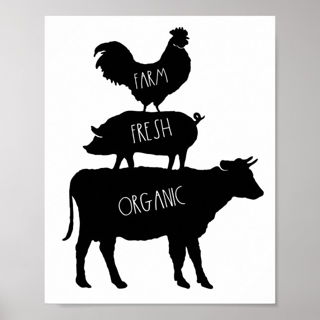Poster av färsk ekologisk Tupp Gris Cow (Framsidan)