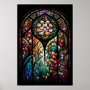 Poster av fastsatt triangelglas med Blommigt