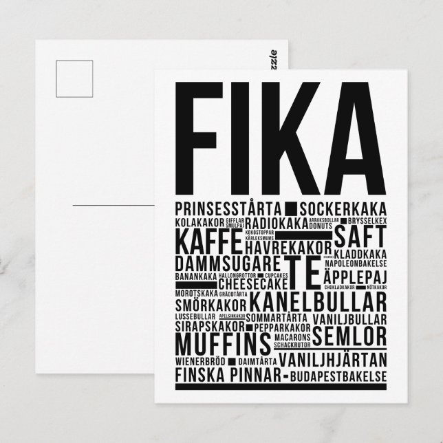 Poster av fika-godis vykort (Fram/baksida)