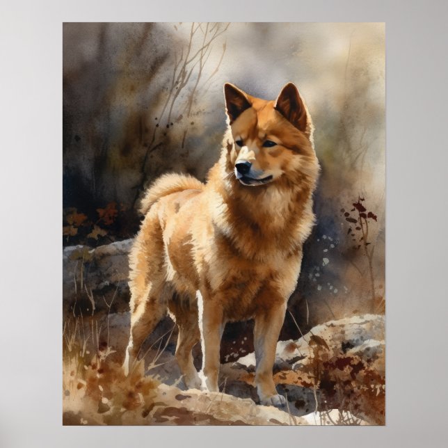 Poster av finska Spitz Hund Art-utskrift (Framsidan)