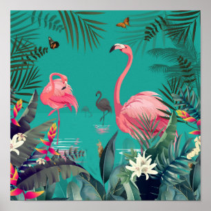 poster av flamingo tropiska väggkonst