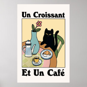 Poster av fransk Cafe Croissant Cat Print