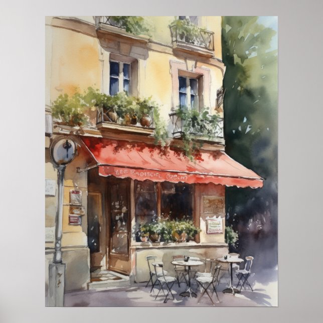 Poster av fransk Cafe Watercolor Ligcape Art Skriv (Framsidan)