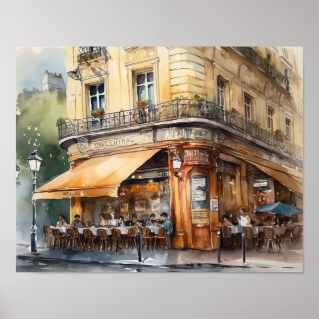 Poster av fransk Cafe Watercolor Ligcape Art Skriv (Framsidan)