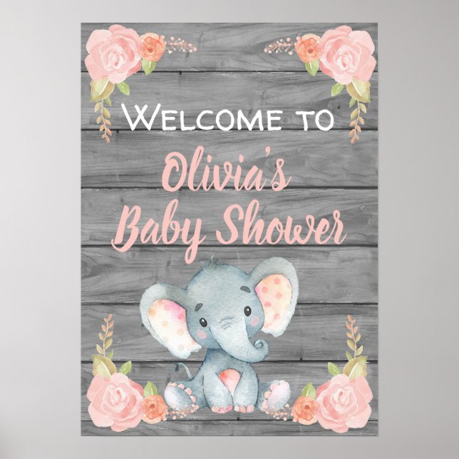 Poster av Girl Elephant Baby Shower (Framsidan)