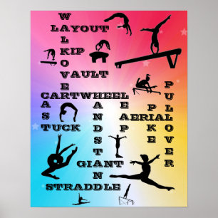 Poster av Girls Gymnastics Skills Crosswords