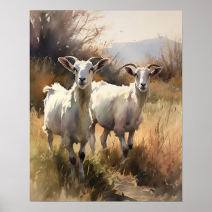 Poster av Goat Farm Animal Art Skriv ut