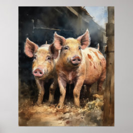 Poster av gris Farm Animal Art Print 