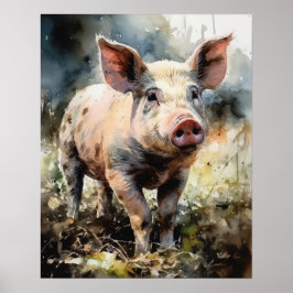 Poster av gris Farm Animal Art Print 