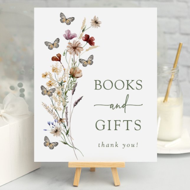 Poster av grönt Butterfly Gifts Baby Shower (Sage Green Butterfly Gifts Baby Shower Poster by Painted Paperie
)