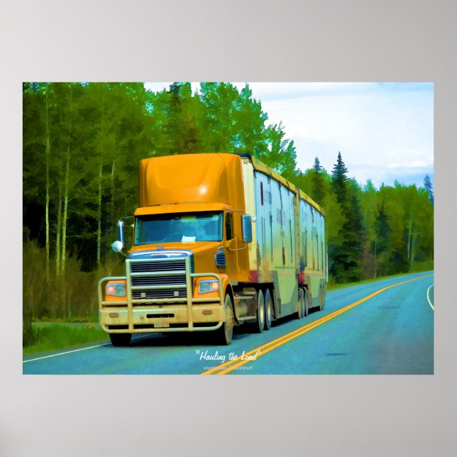 Poster av gult Cargo Lastbil Highway Driving Art  (Framsidan)