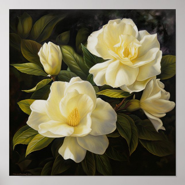 Poster av gult Gardenias Flower Art Print  (Framsidan)