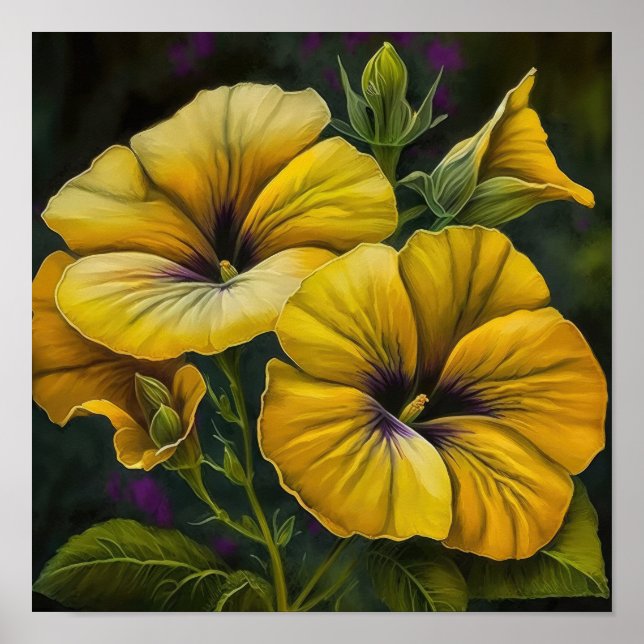 Poster av gult Petunias Flower Art Print (Framsidan)