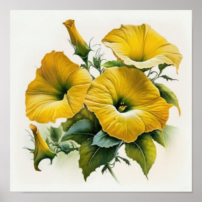 Poster av gult Petunias Flower Art Print (Framsidan)