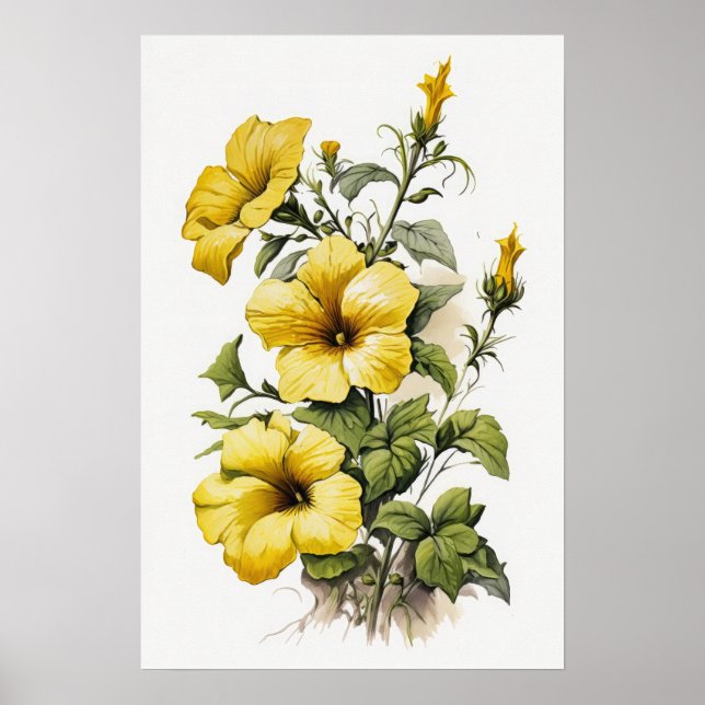 Poster av gult Petunias Flower Art Print (Framsidan)