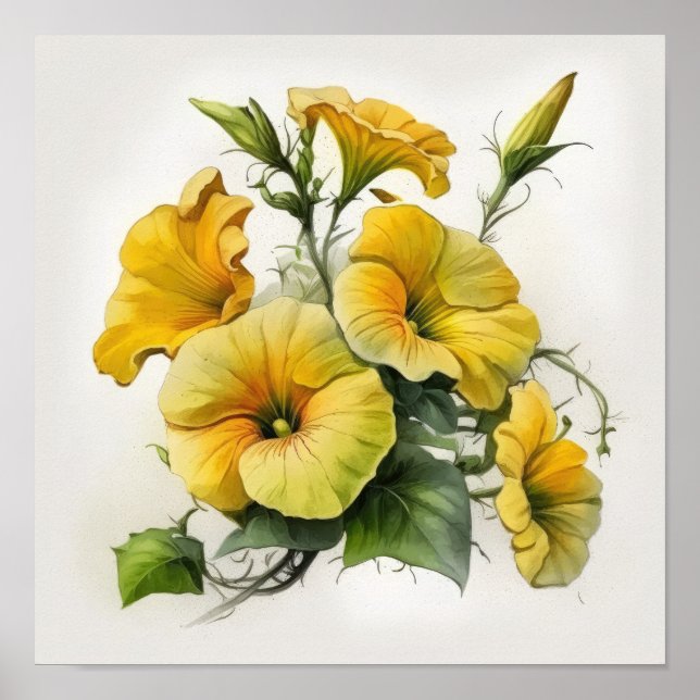 Poster av gult Petunias Flower Art Print (Framsidan)