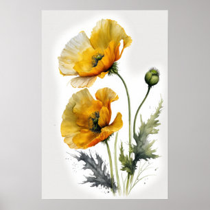 Poster av gult Poppy Flowers Art Print