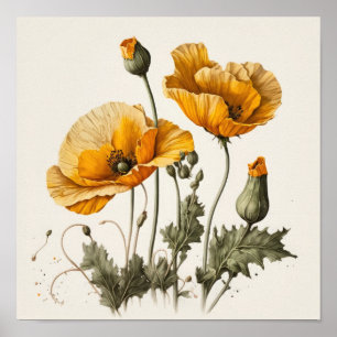 Poster av gult Poppy Flowers Art Print