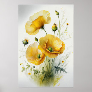 Poster av gult Poppy Flowers Art Print
