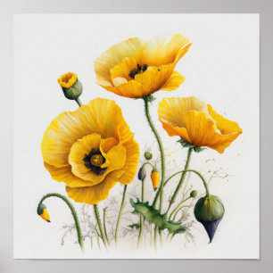 Poster av gult Poppy Flowers Art Print