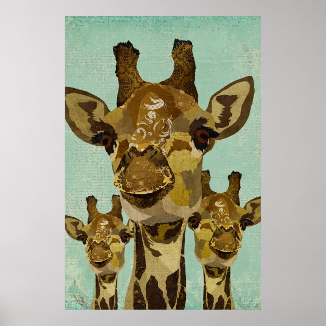Poster av Gyllene Damask Giraffes Art (Framsidan)