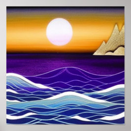 Poster av gyllene soluppgång i havet