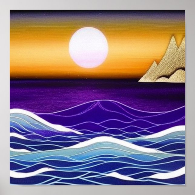 Poster av gyllene soluppgång i havet (Framsidan)