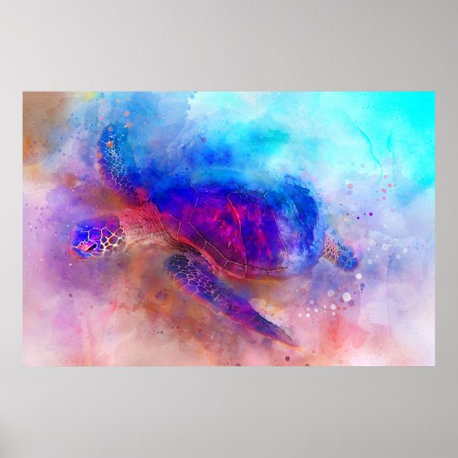 Poster av hawaiian Sea Turtle Watercolor (Framsidan)