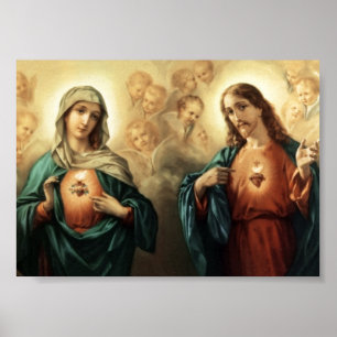 Poster av Helig Heart och orört hjärta