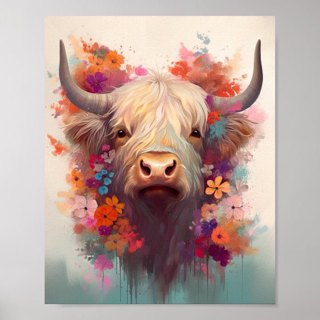 Poster av Highland Cow Canvas Wall Art Farmyard (Framsidan)