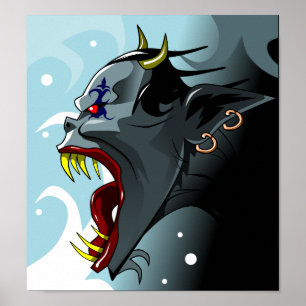 Poster av hornerat demonhuvud