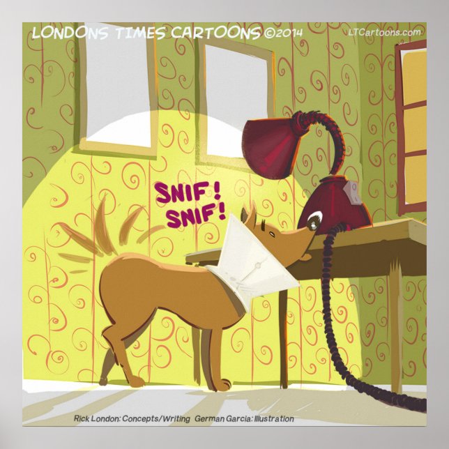 Poster av hund W/E-Collar Sniffing Lamp Funny (Framsidan)