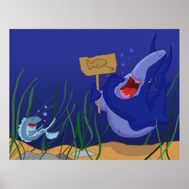 Poster av hungrig haj och slaktfisk (Framsidan)