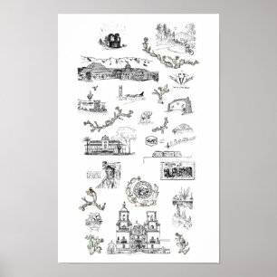Poster av illustrationer: Tucson, Arizona Landmark